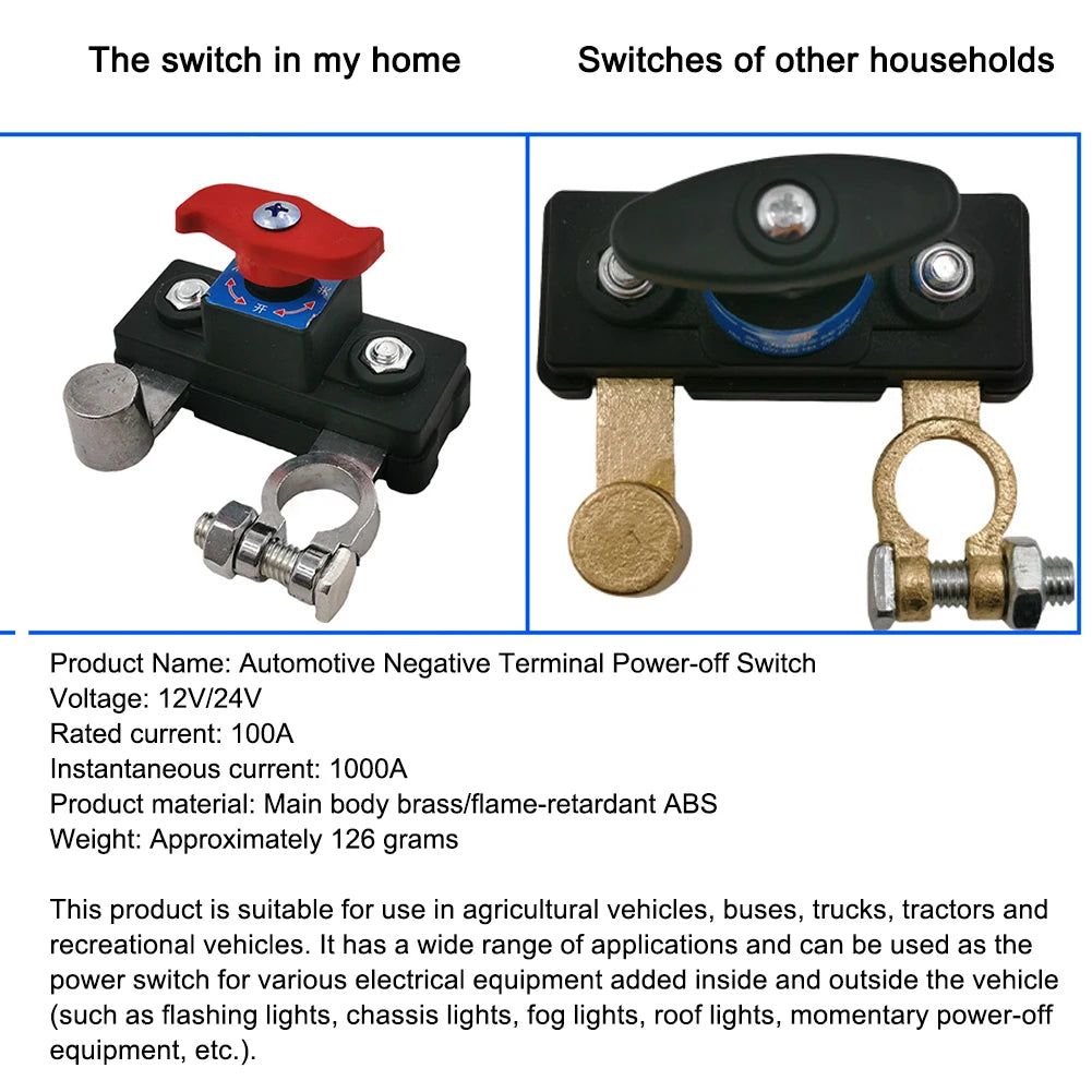 Car Battery Cut Off Switch Disconnect Isolator Cut-off Power Cutoff Switch 12V/24V for RV ATV Boat Car Truck Auto Yacht
